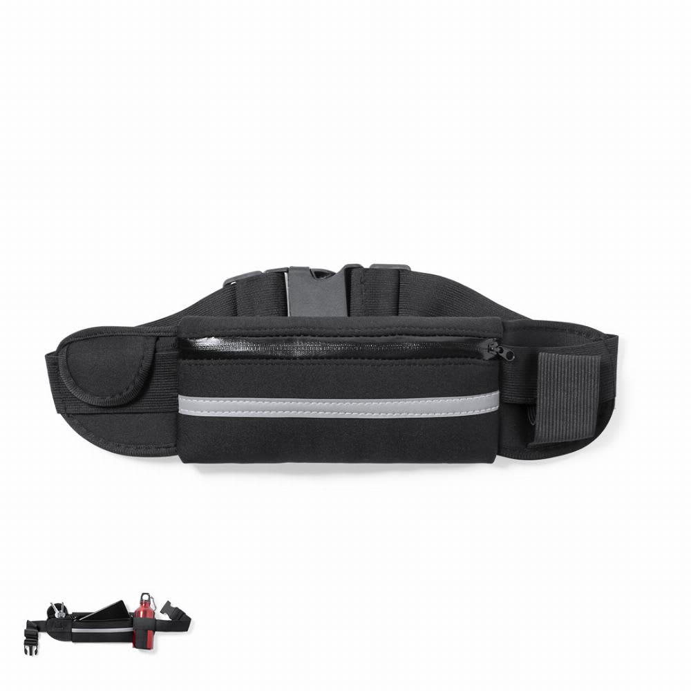 A black waist belt with a zippered pocket and a reflective strip, designed for carrying small items. Basset - Image 1