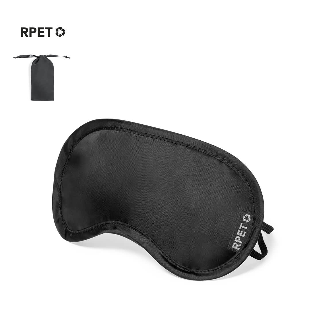 A black travel eye mask with a smooth texture and a logo, designed for comfort and relaxation. Buxtok Travel Eye Mask - Image 1