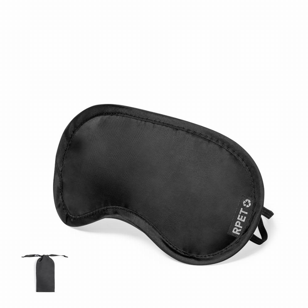 A sleep mask in black with a logo, featuring a contoured shape and adjustable straps. Buxtok - Image 1