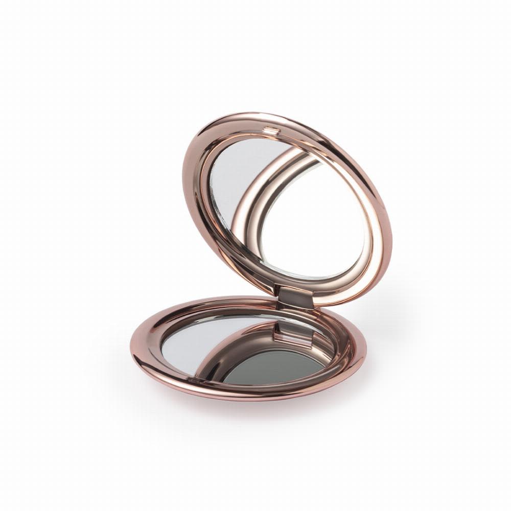 A compact mirror with a rose gold finish, featuring two reflective surfaces inside. Busey - Image 1