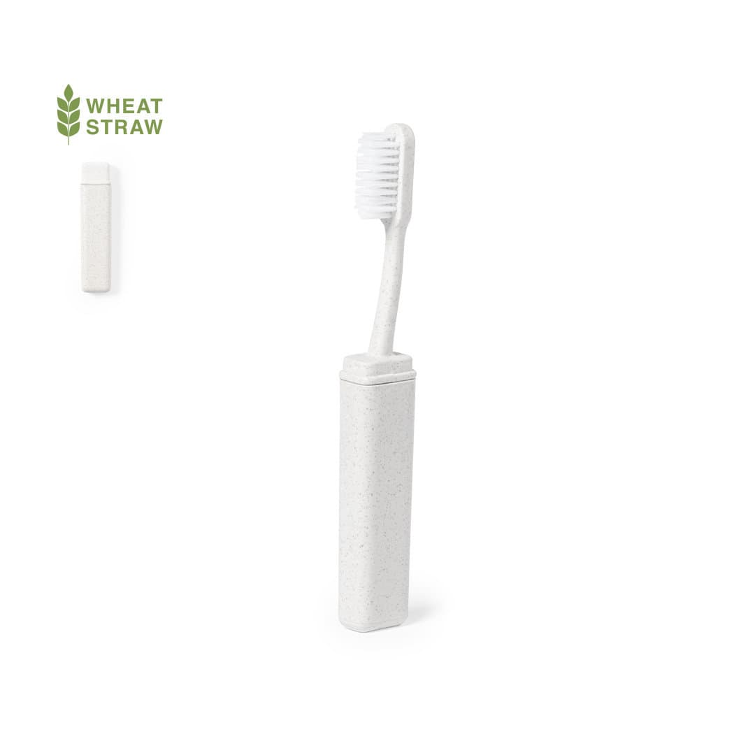 A toothbrush with a white handle and a matching storage case, made from wheat straw material. Duncan - Image 1