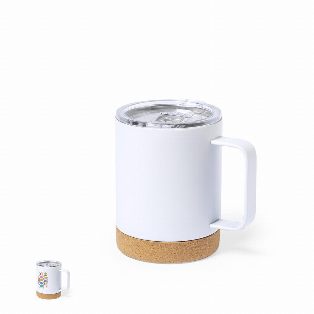 A drink bottle featuring a white body with a cork base and a clear lid. It has a handle for easy carrying. Wifly - Image 1