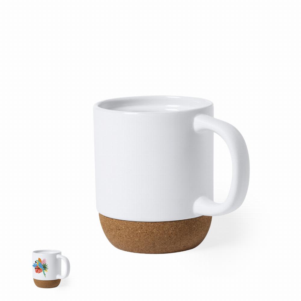 A drink bottle with a white ceramic upper section and a cork base, featuring a floral design. Roset - Image 1