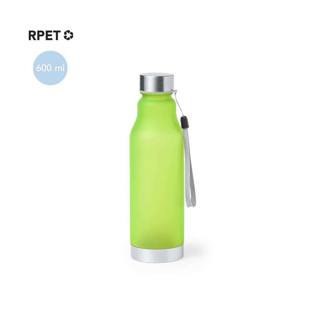 A drink bottle in bright green, featuring a silver lid and a handy strap, with 600 ml capacity and a branding logo. Fiodor Bottle - Image 1