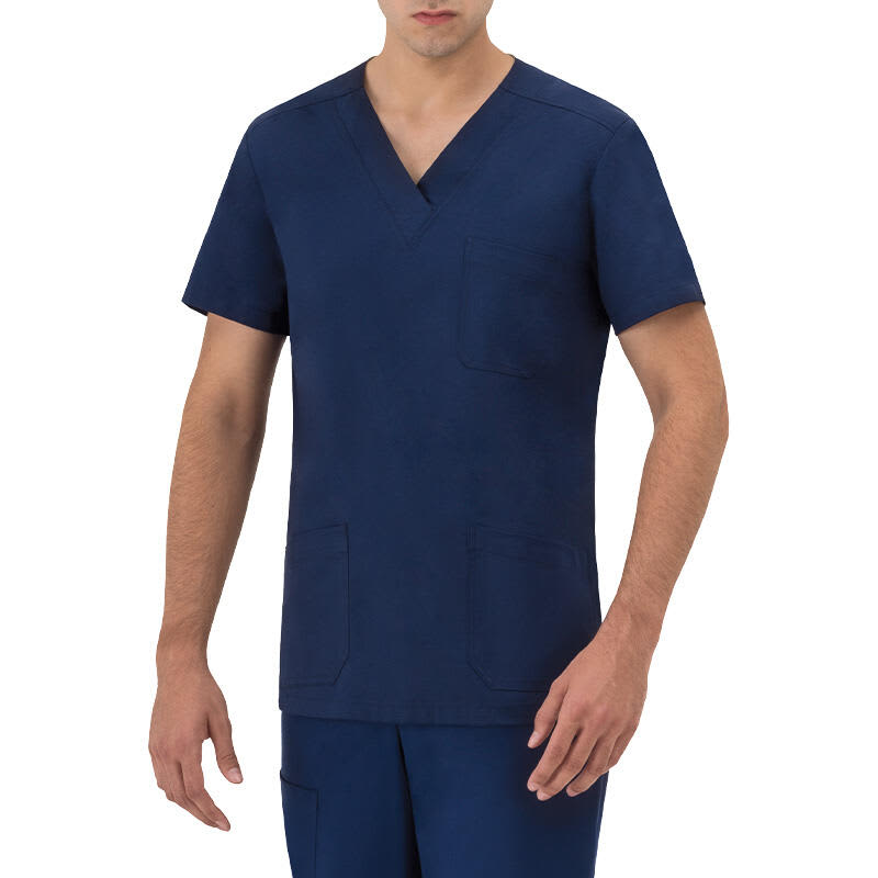 A navy blue tunic with short sleeves and a v-neck, featuring a pocket on the front. Giuliano Tunic - Image 1