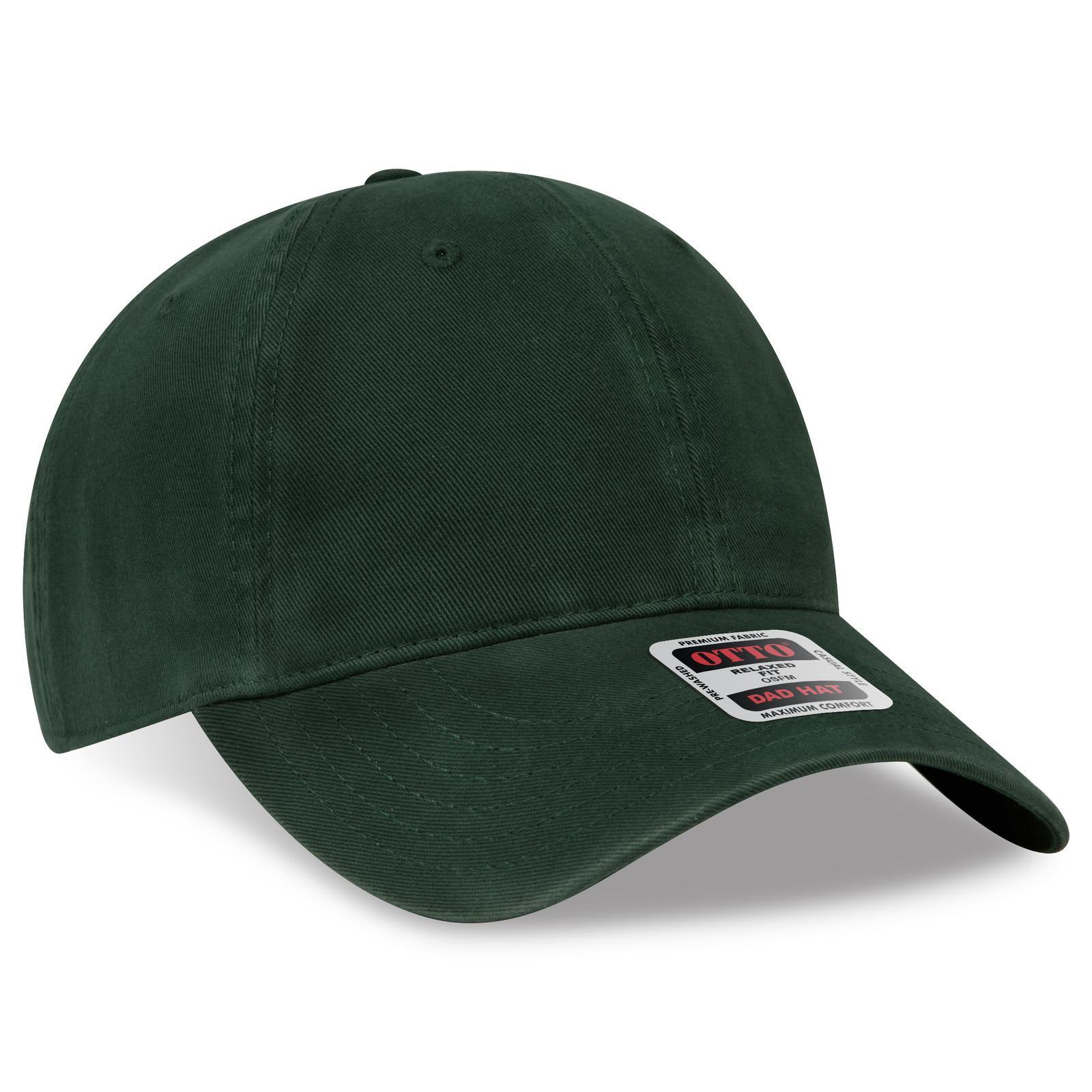 A dark green 6-panel low profile dad hat with a brand logo on the front. 6 Panel Low Profile Dad Hat - Image 1