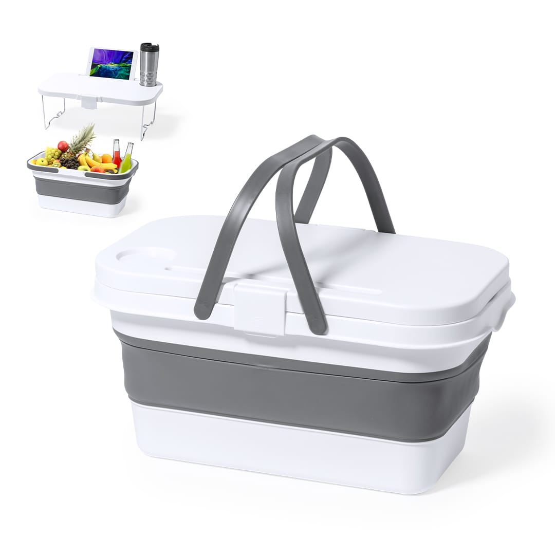 A thermal picnic basket in white and grey, featuring sturdy handles and a spacious compartment for food and drinks. Briant Thermal Picnic Basket - Image 1