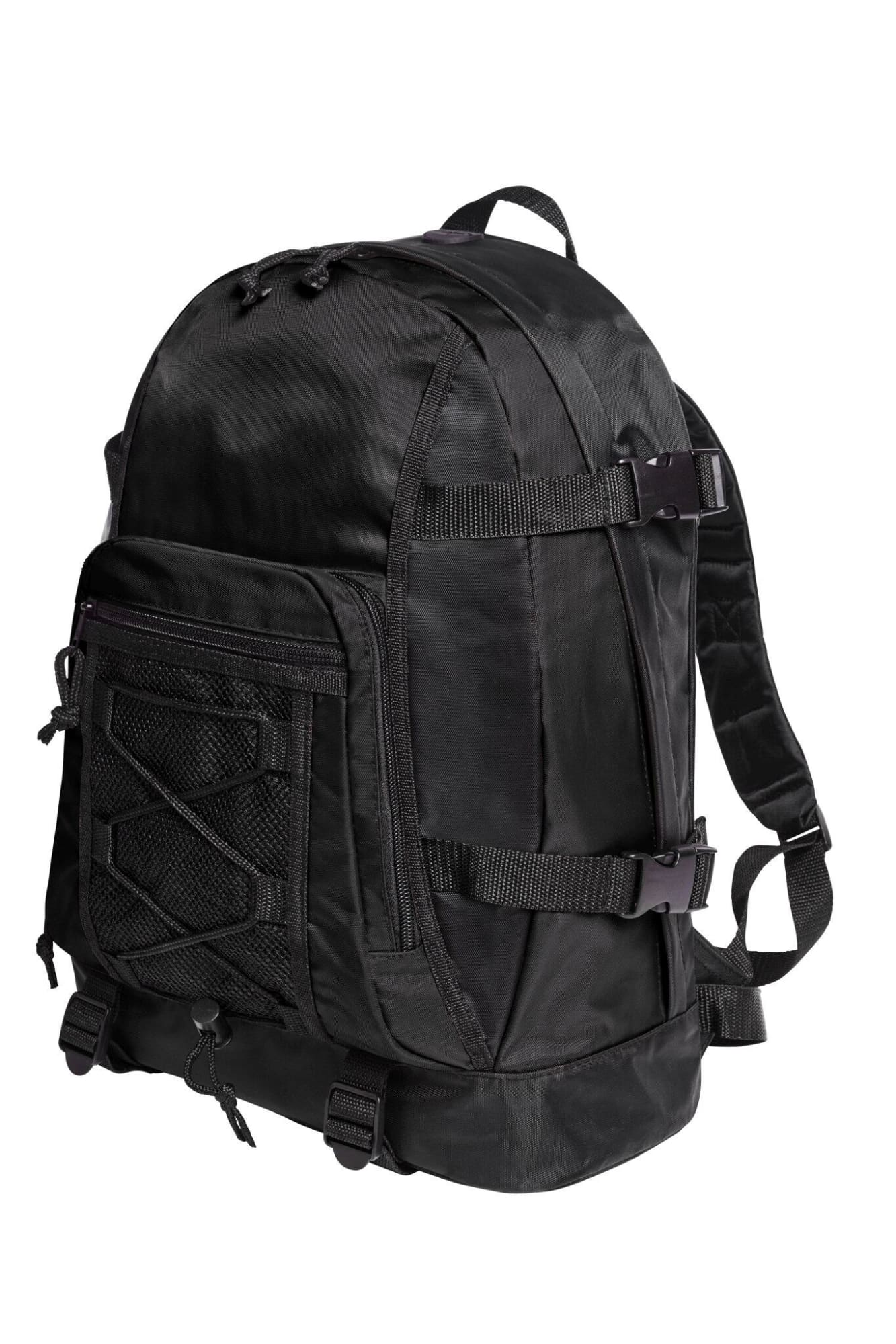 A black sport backpack featuring adjustable straps, mesh pockets, and multiple compartments for storage. Sport Backpack - Image 1