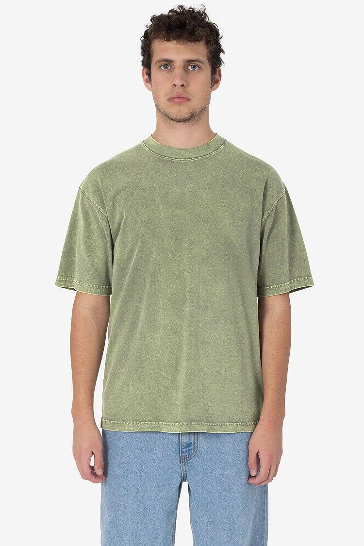 A short sleeve crew tee in a mineral wash green, featuring a relaxed fit and visible stitching details. Short Sleeve Mineral Wash Crew Tee - Image 1