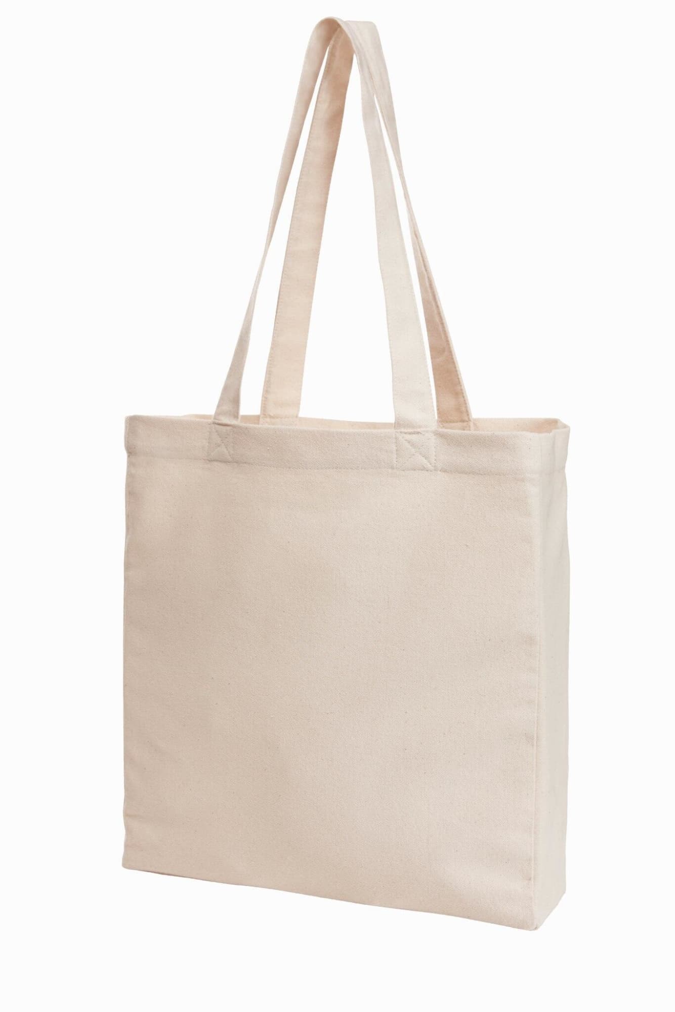 A beige reusable grocery bag with two long handles and a simple design. It has a logo on one side. Organic Shopper - Image 1
