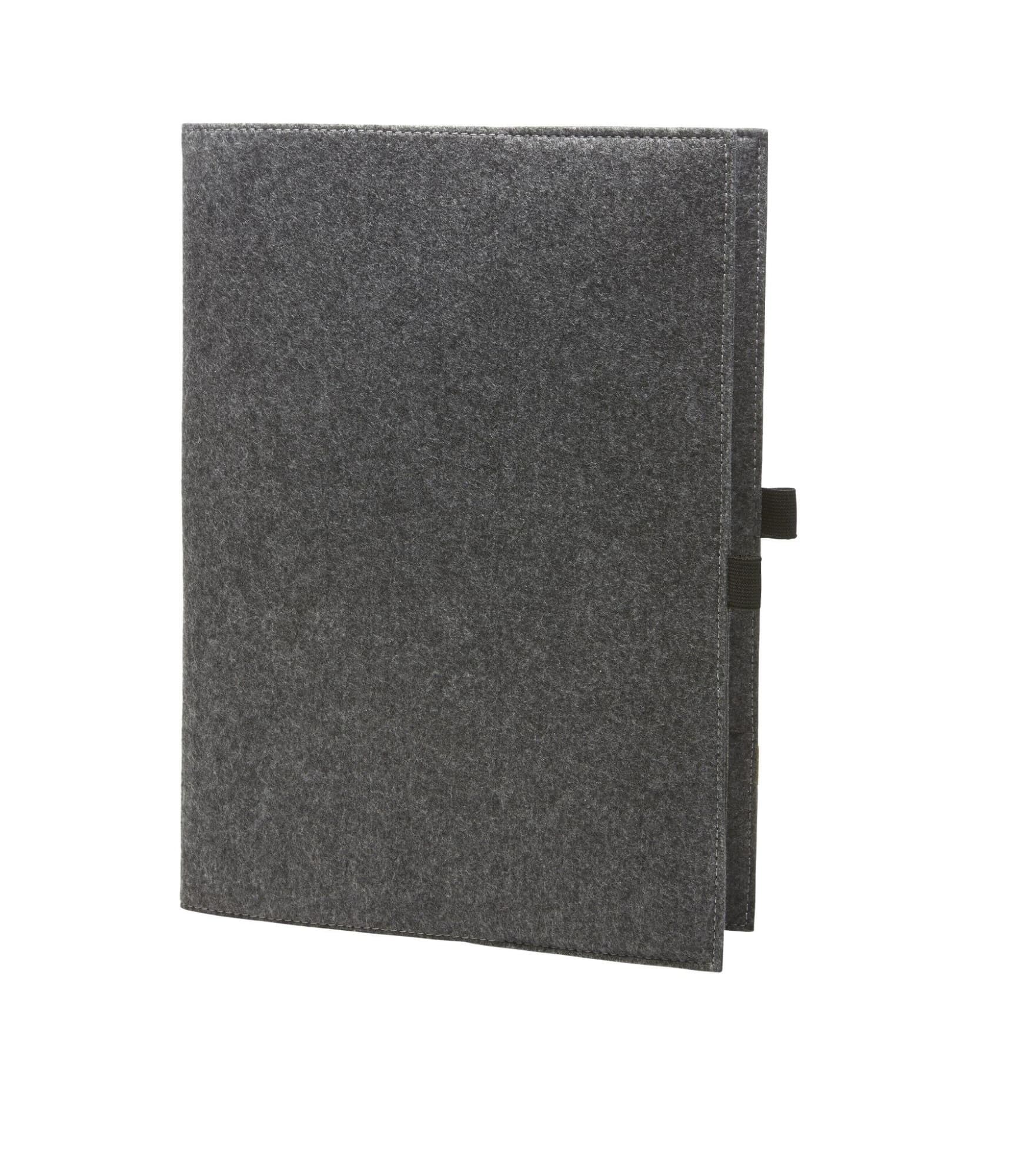 A grey felt cover with a simple design and a fastening, suitable for holding documents or notebooks. Economy Felt Cover - Image 1