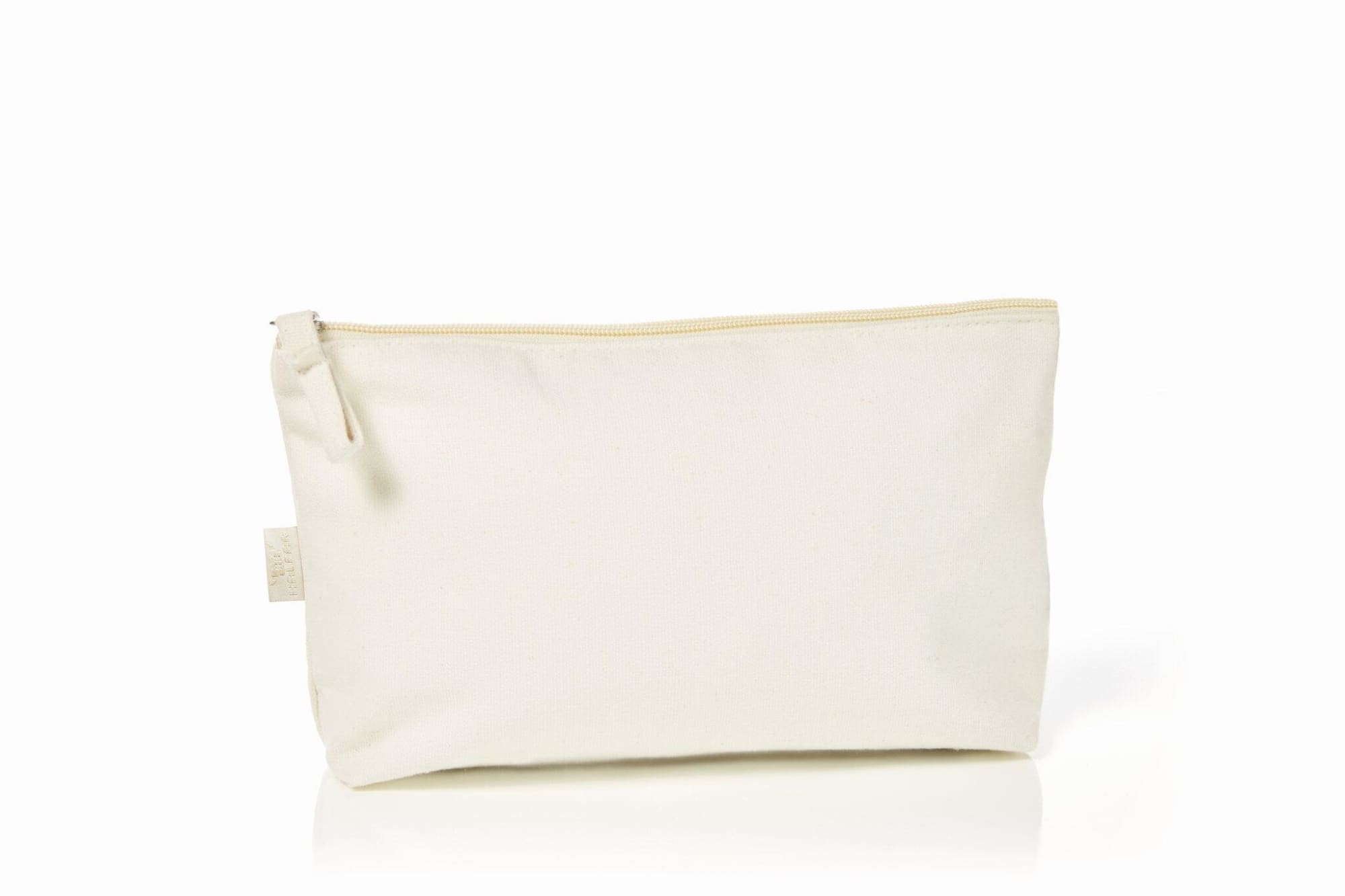 A cream-coloured organic zipper bag with a simple design, featuring a discreet logo. Organic Zipper Bag M - Image 1