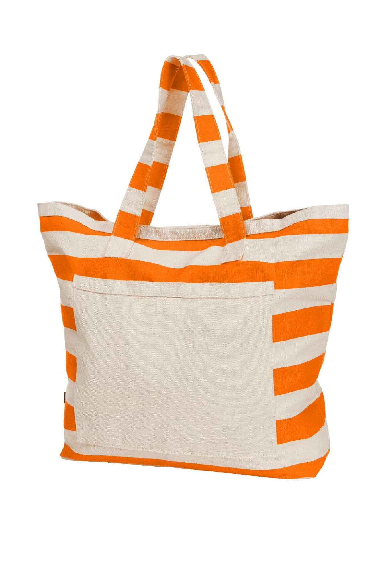 A large tote bag with orange and white stripes, featuring sturdy handles and a front pocket. Beach Shopper - Image 1