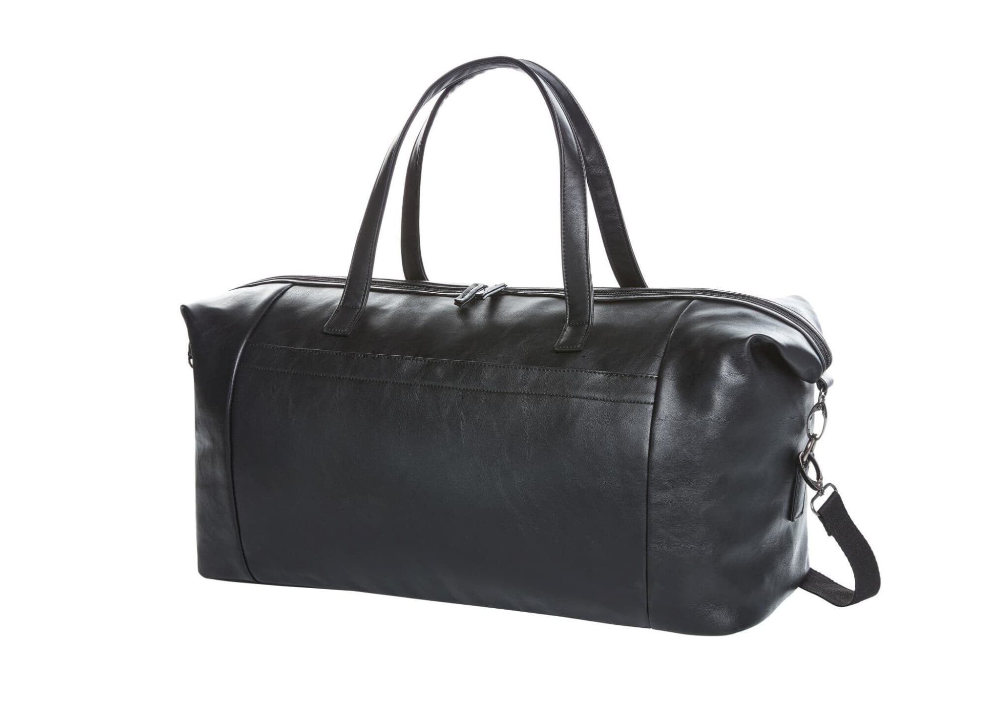 A black travel bag with sturdy handles and a detachable shoulder strap, featuring a sleek design and a zippered closure. Community Travel Bag - Image 1