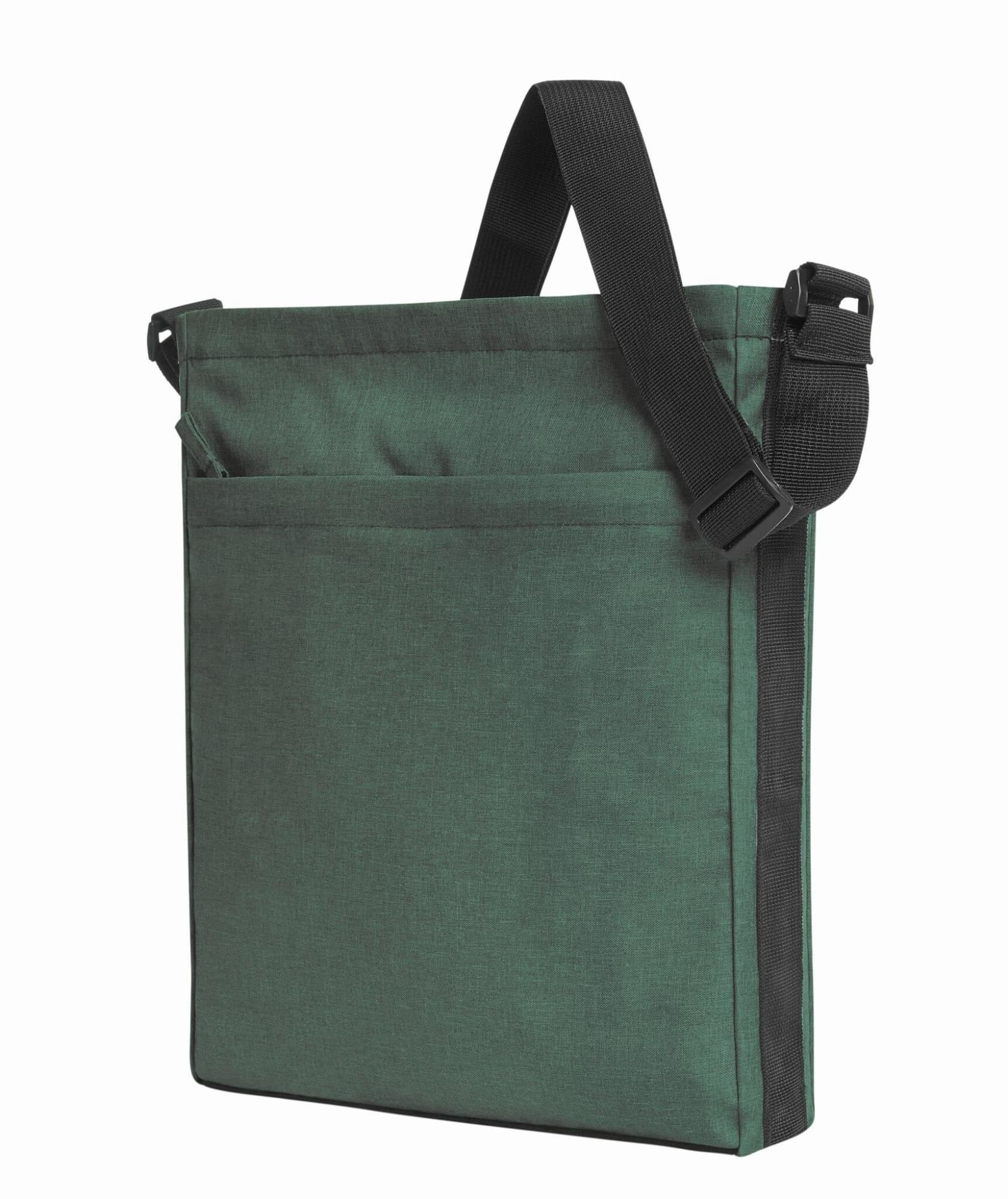 A green shoulder bag with a shoulder strap and a front pocket, featuring a simple design and a logo. Circle Shoulder Bag - Image 1