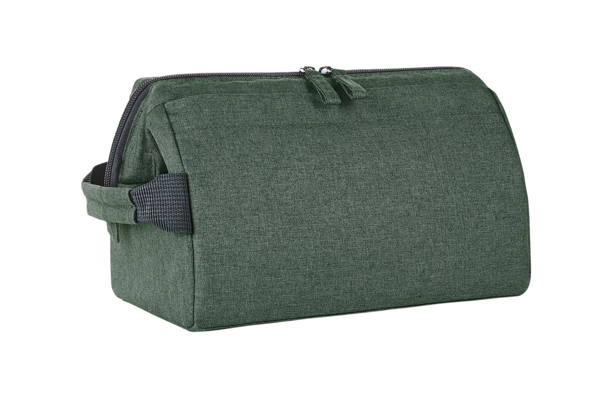 A green Circle Zipper Bag with a rectangular shape and a zip closure, featuring a sturdy handle. Circle Zipper Bag - Image 1