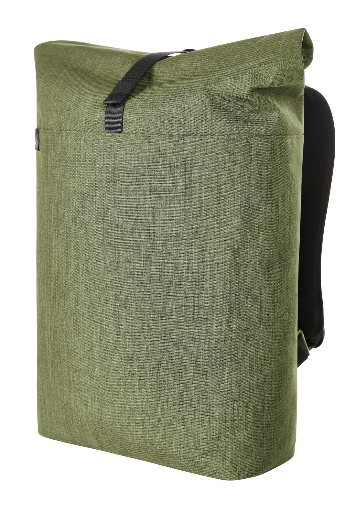A green laptop backpack with a minimalist design and a sturdy strap. It features a discrete logo on the front. Europe Notebook Roller Backpack - Image 1