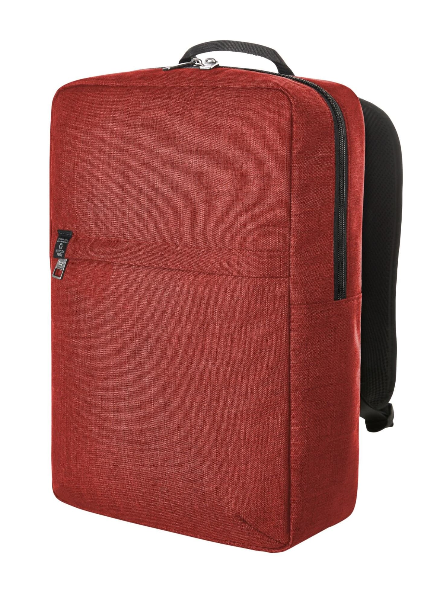 A red laptop backpack with a sleek design, featuring a zippered compartment and a back panel for comfort. Europe Notebook Backpack - Image 1