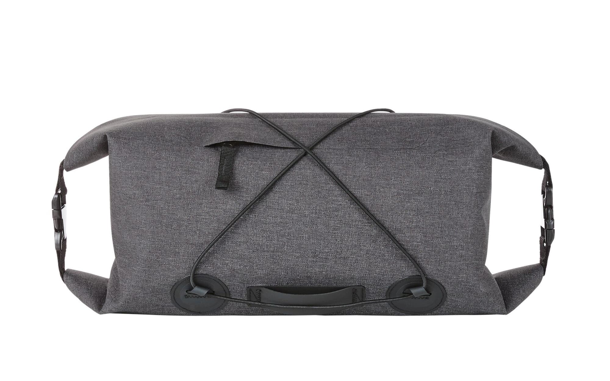 A grey bicycle handlebar bag with a sturdy design, featuring adjustable straps and a zipped pocket. Cycle Bicycle Handlebar Bag - Image 1