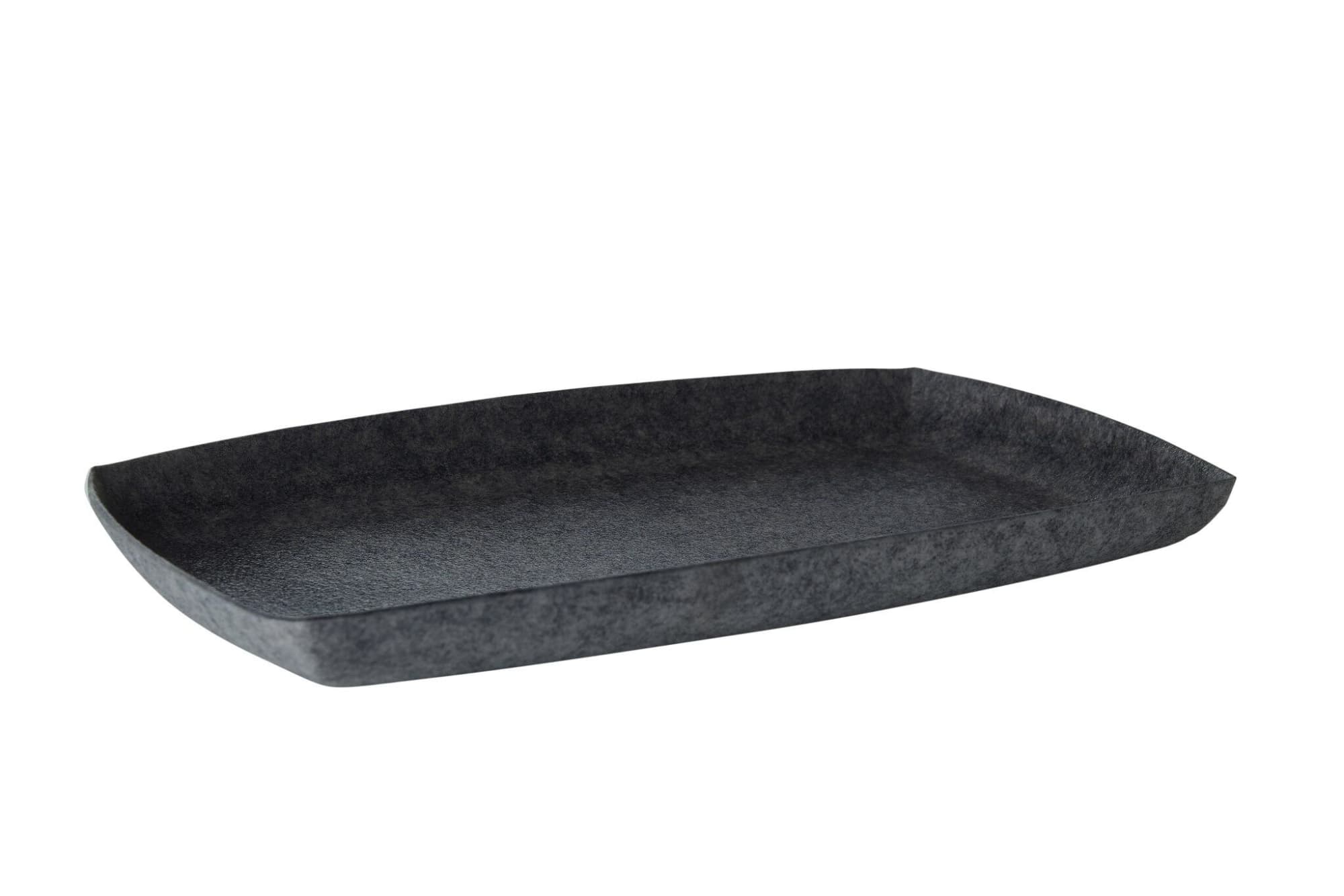 A rectangular serving tray in a textured dark grey finish, featuring curved edges and a smooth surface. Basket Inlay - Image 1