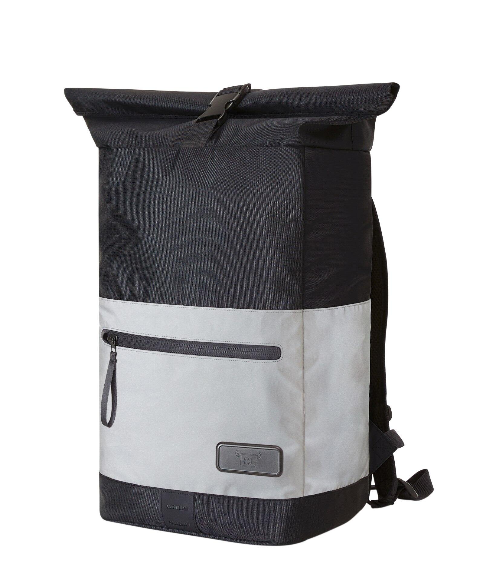 A black and light grey laptop backpack with a roll-top closure, featuring a front zipper pocket and straps. Reflex Laptop Backpack M - Image 1