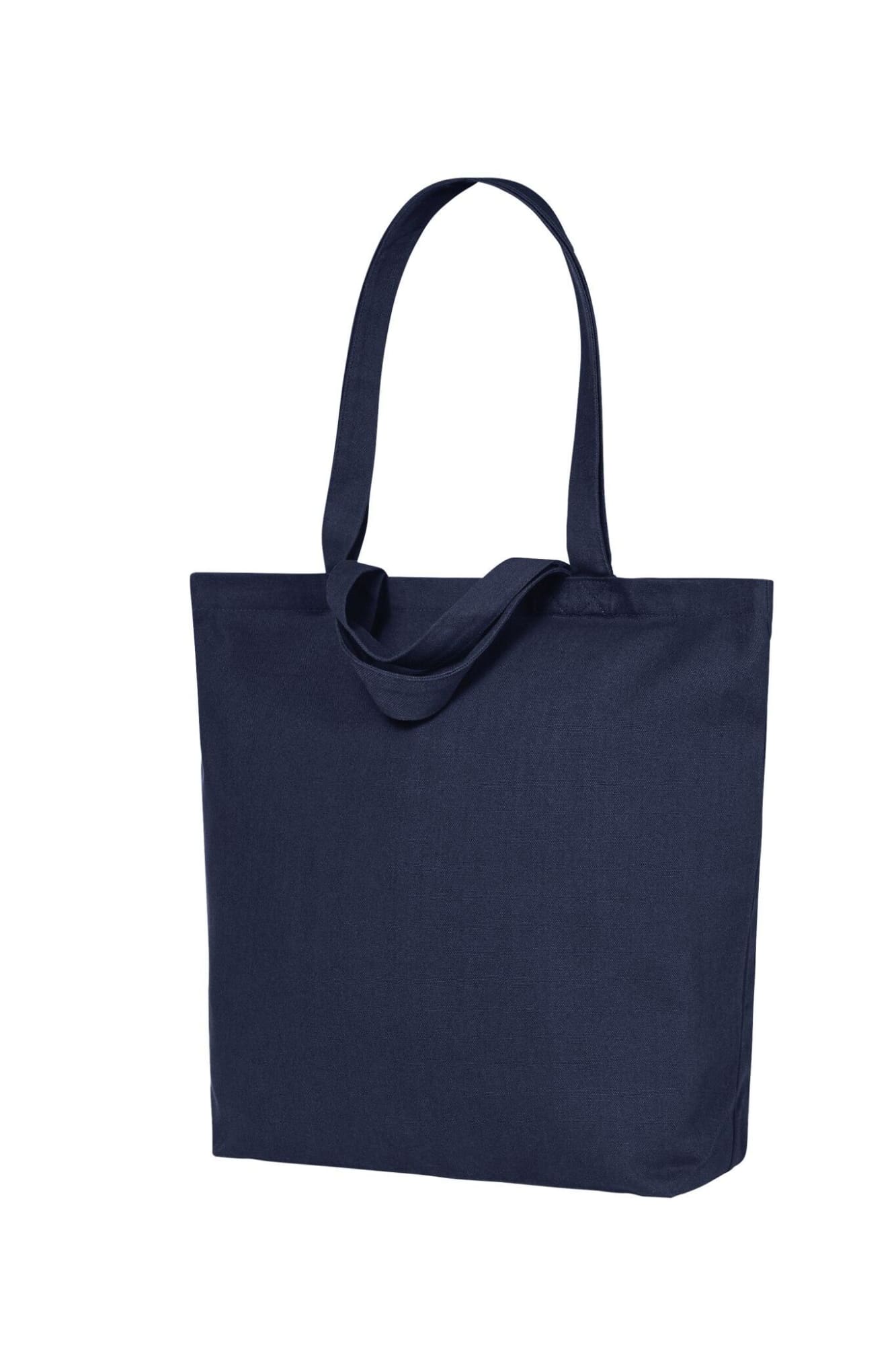 A navy blue tote bag with long handles and a simple design. It features a logo on one side. Organic Casual Shopper - Image 1