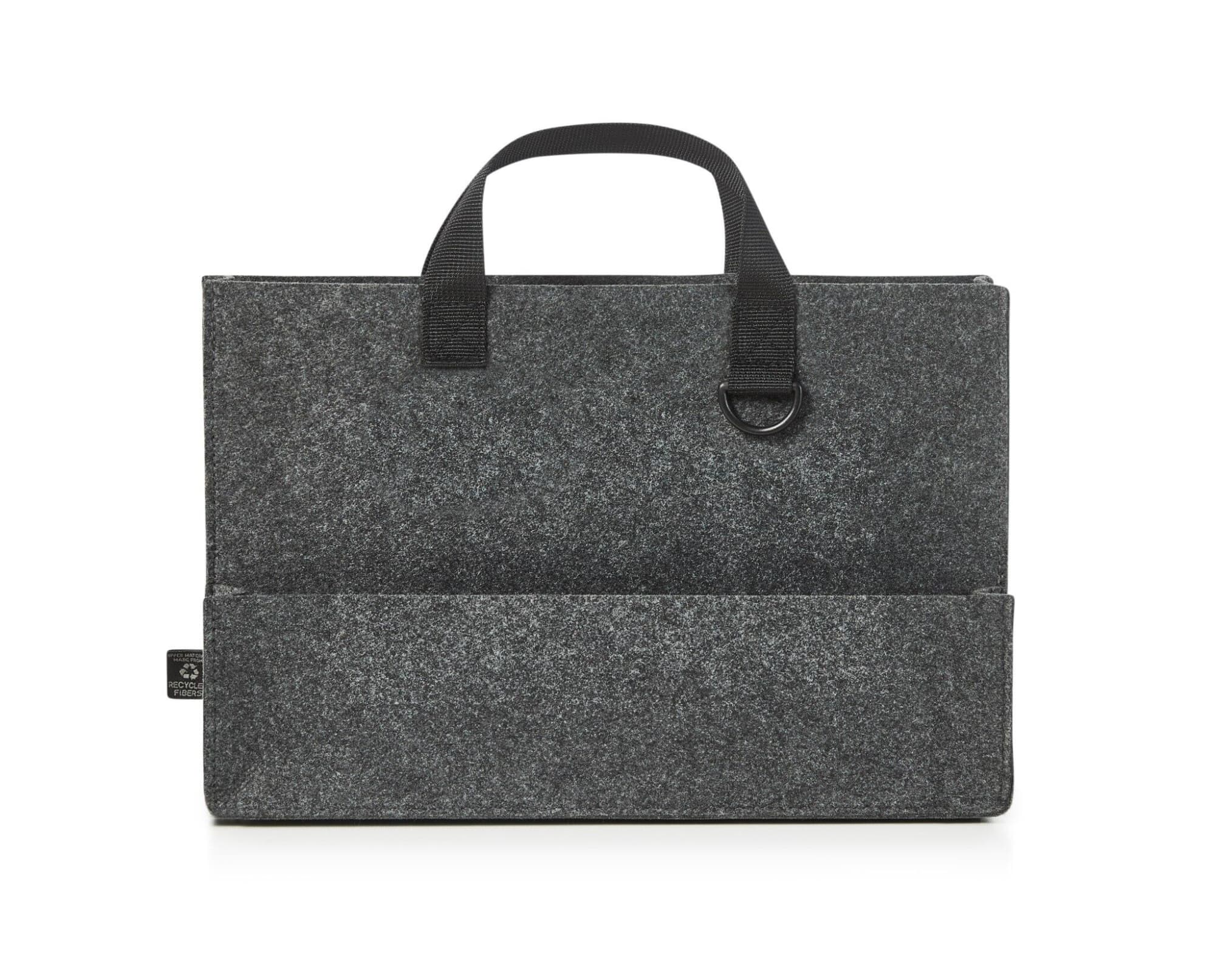 A grey felt bag with two handles and a front pocket, featuring a branding logo. ModernClassic Inlay - Image 1