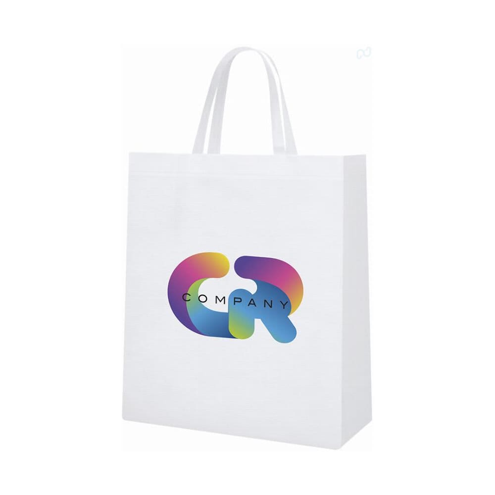 A white tote bag featuring a multicoloured logo. The bag has sturdy handles for easy carrying. Godon - Image 1