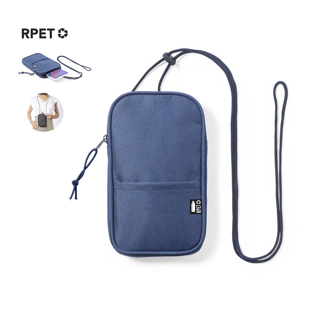 A navy multipurpose bag with a strap and two compartments, featuring a logo on the front. Landry Multipurpose Bag - Image 1