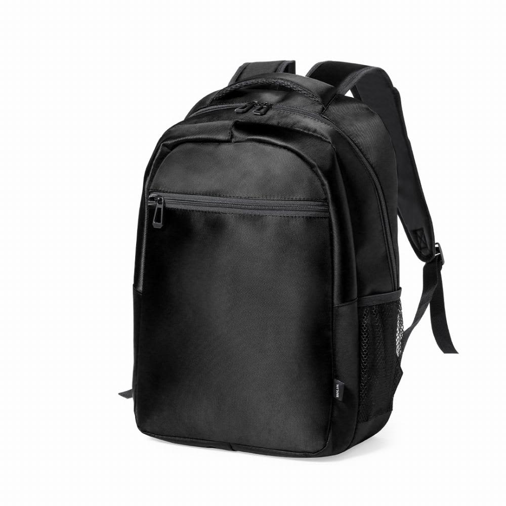 A black backpack featuring multiple compartments and adjustable straps, with a mesh side pocket. Polack - Image 1