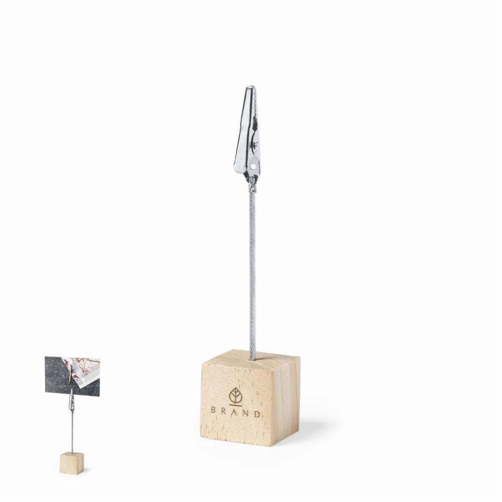 A photo holder with a wooden base and a metal clip, designed for displaying photos or notes. Sanny - Image 1