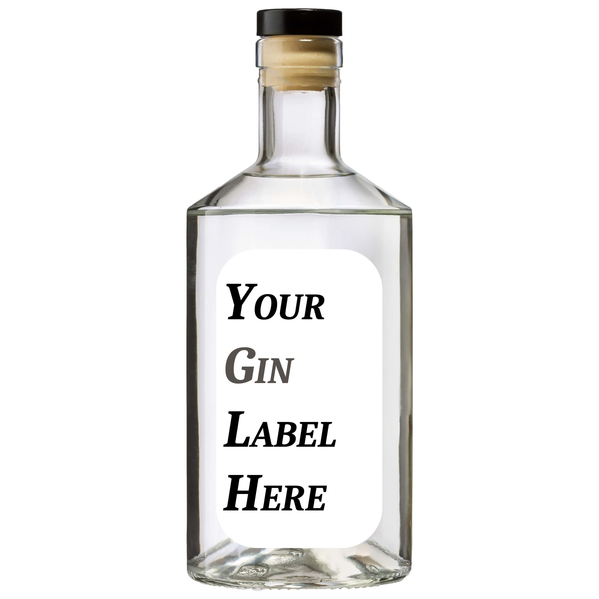 A drink bottle of clear gin with a cork stopper, featuring a blank label for custom branding. Apollo Bay Distillery Ocean Gin - Image 1