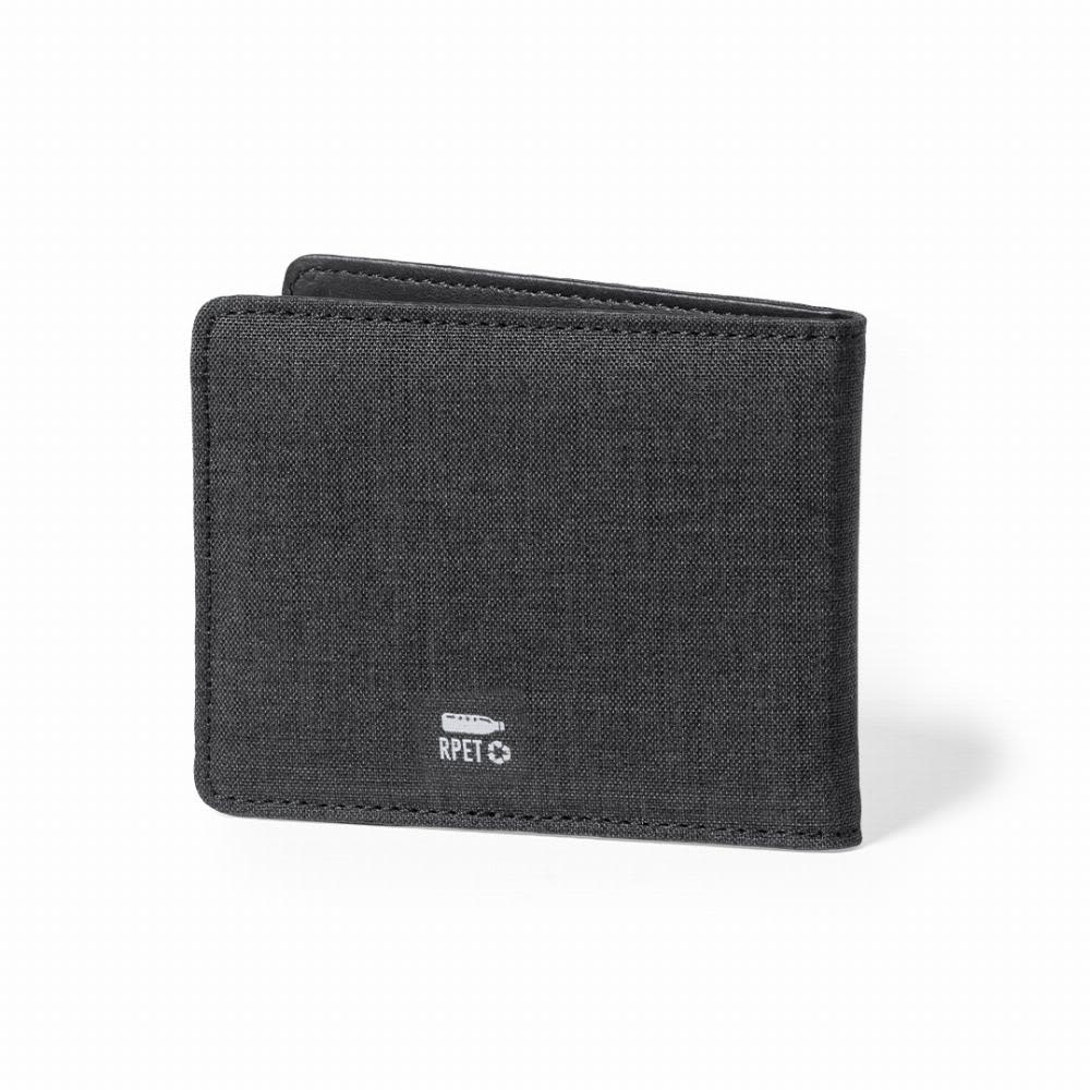 A black wallet made of fabric with stitching details and a logo. It is a bi-fold design. Kenxo - Image 1