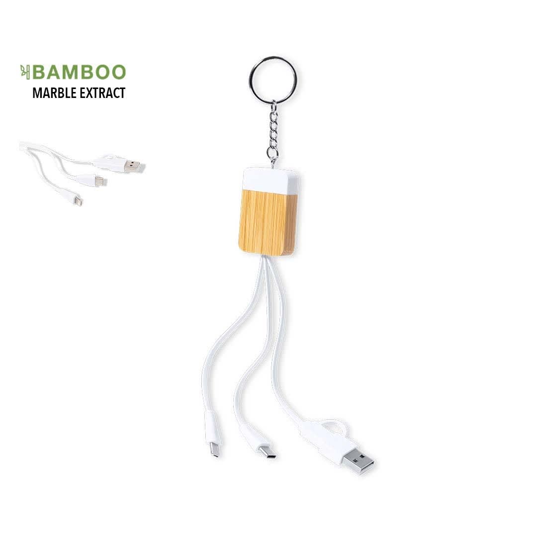 A charging cable with a bamboo design, featuring a keychain attachment and multiple connectors in white. Brestin Charging Cable - Image 1