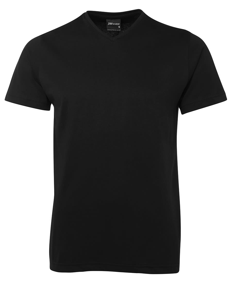 A black V-neck T-shirt featuring short sleeves and a subtle label logo. JB's V Neck Tee - Image 1