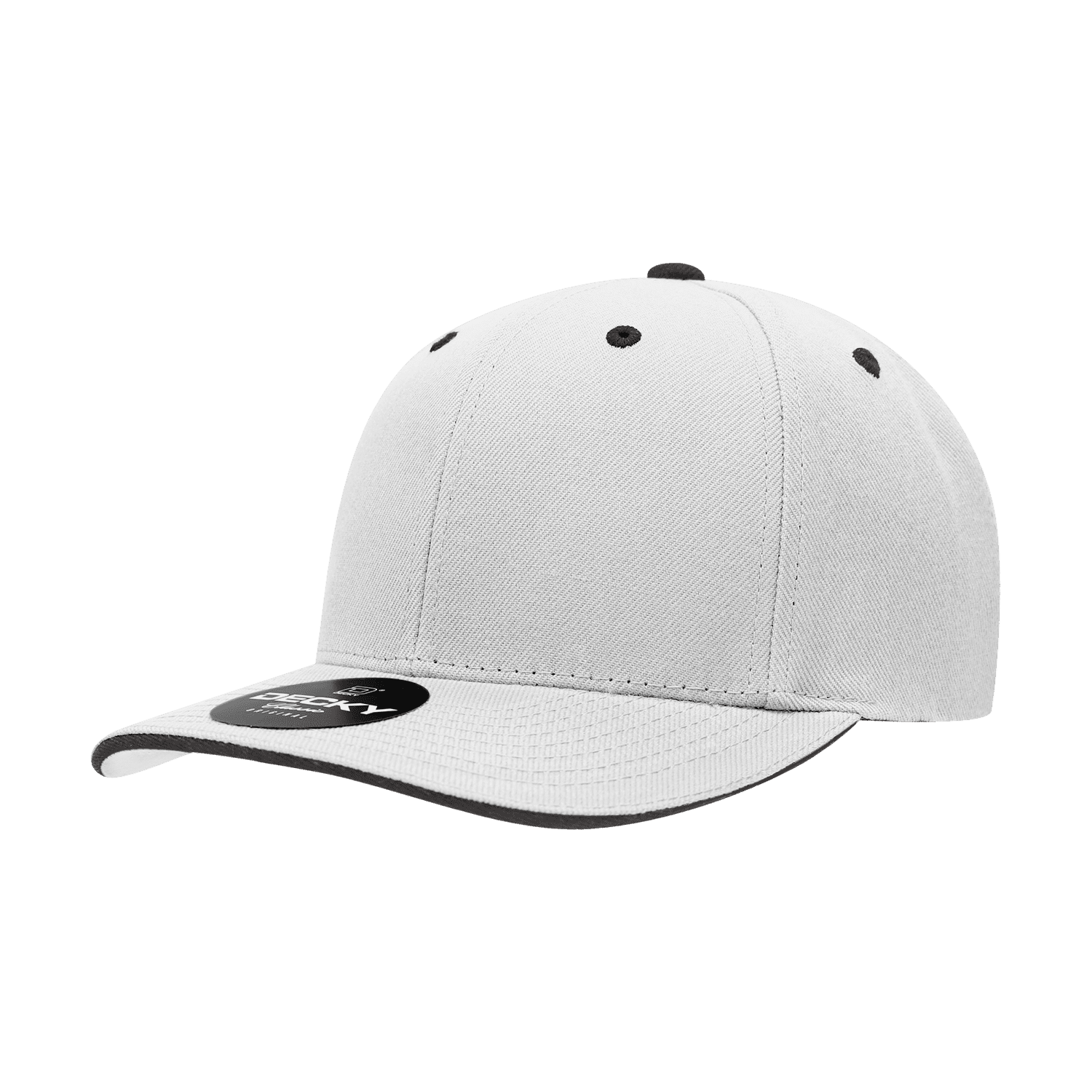 A structured sandwich bill cap in grey with a contrasting black brim and an attached logo. 6 Panel Mid Profile Structured Sandwich Bill Cap - Image 1