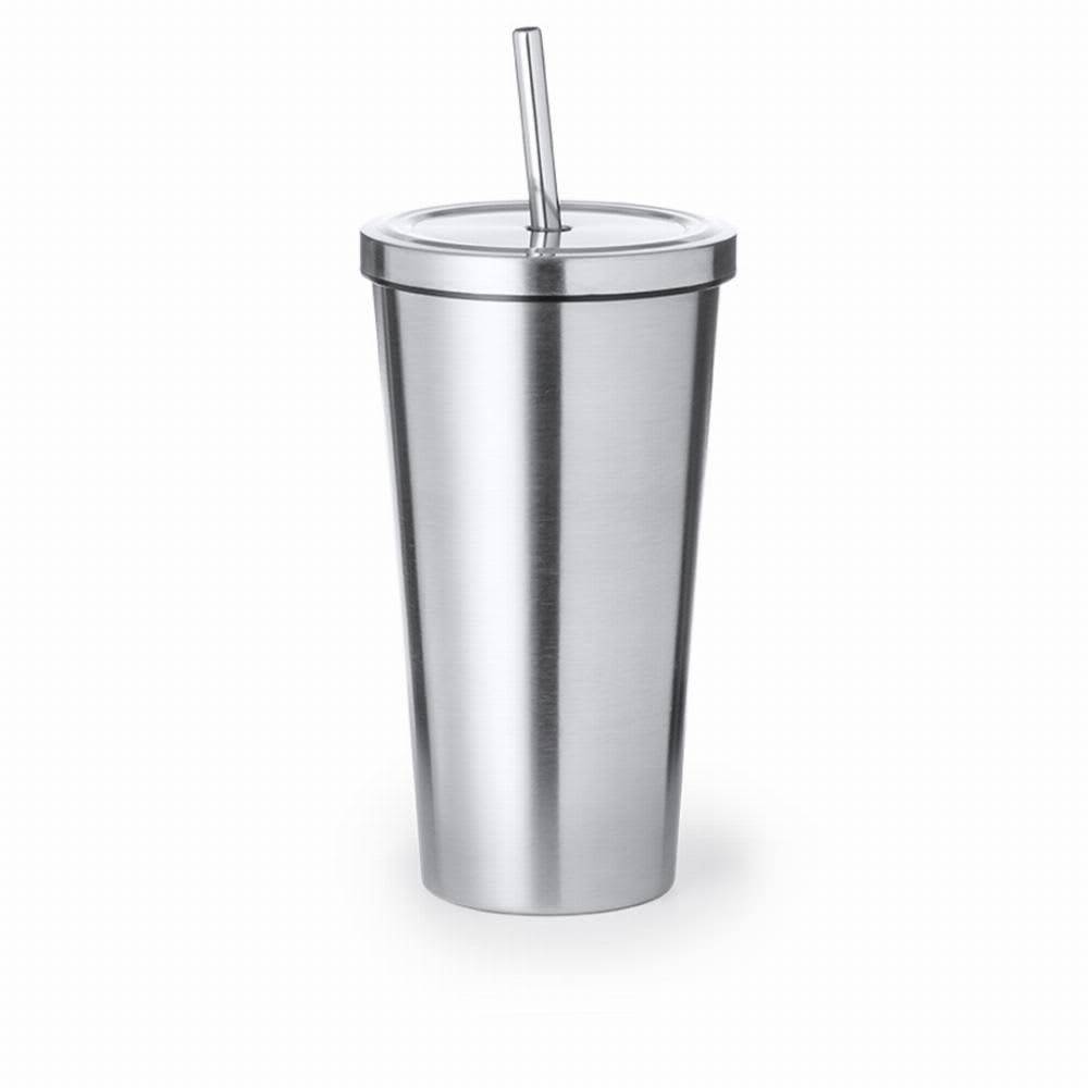 A drink bottle in stainless steel, featuring a straw and a lid, with a sleek, modern design. Moder - Image 1