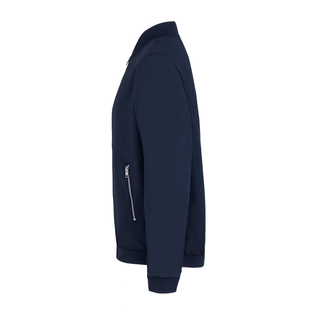 A navy jacket featuring a smooth finish and a zippered pocket on the side, with a simple, stylish design. Pinkman Jacket - Image 1