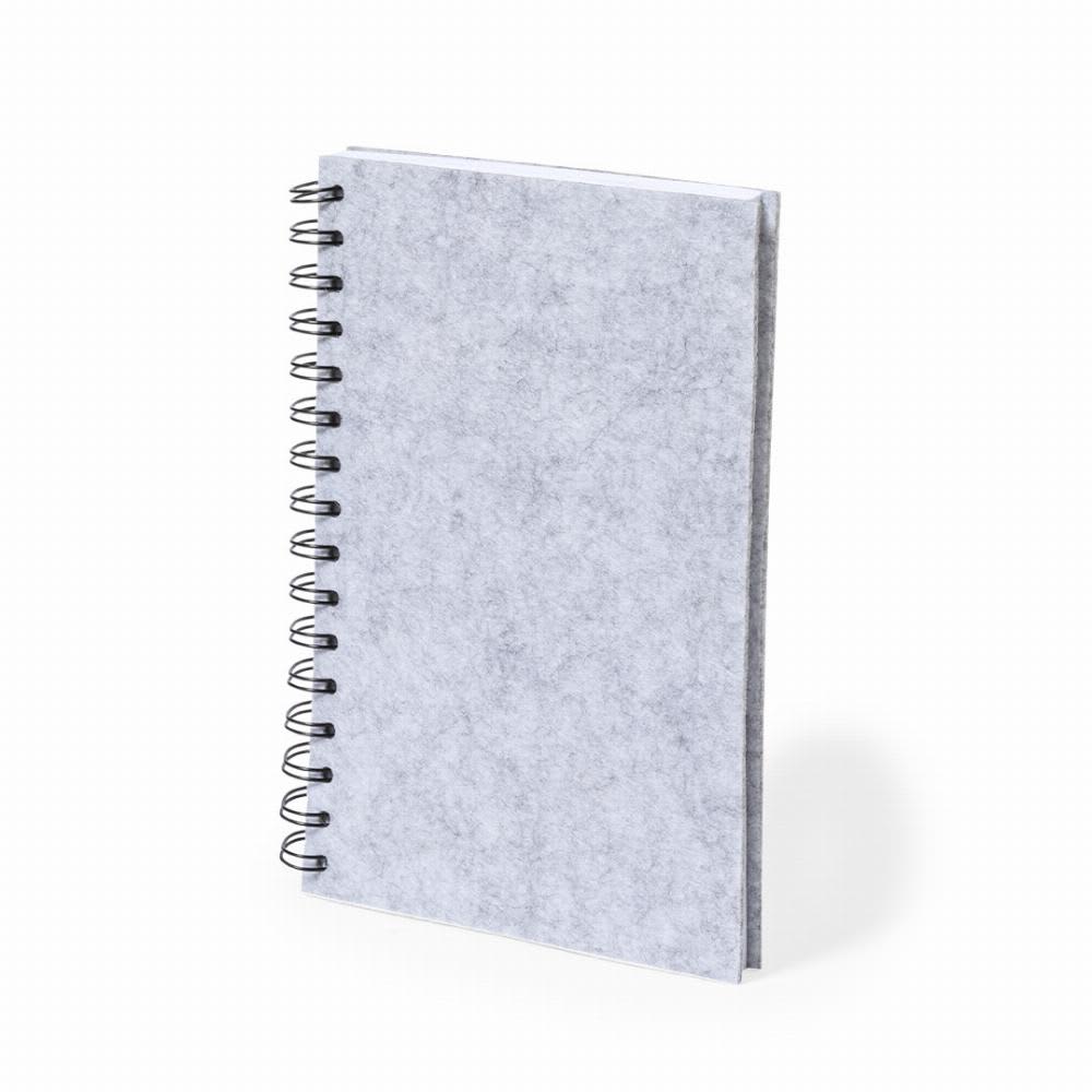 A grey spiral-bound notebook with a soft cover and a textured finish, featuring metal wire binding. Fionap - Image 1