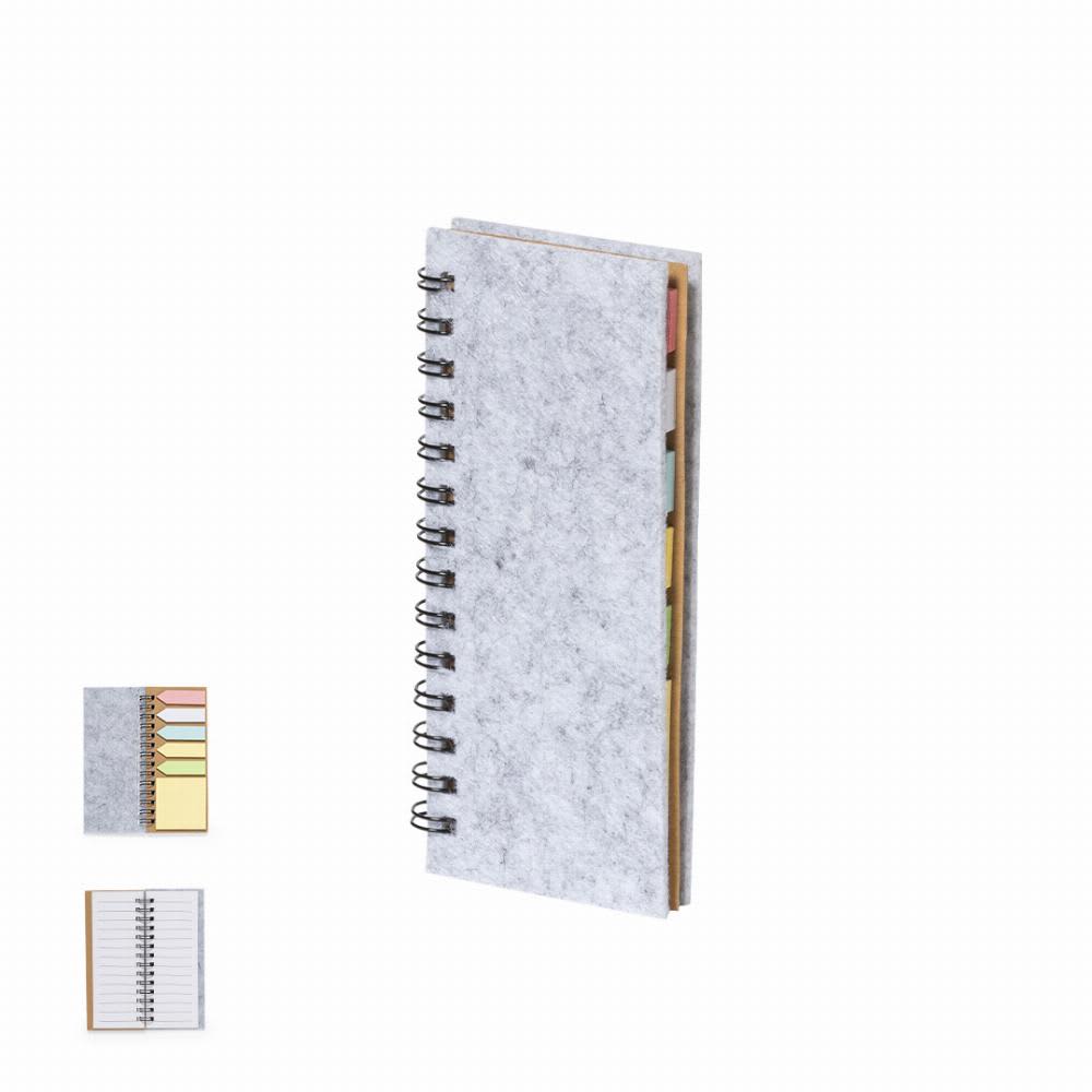 A notebook with a grey cover and spiral binding, featuring coloured sticky tabs on the side. Aurat - Image 1