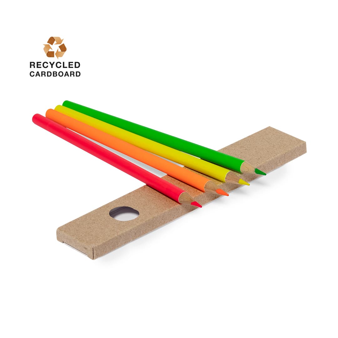 A set of vibrant grey-lead pencils in red, orange, yellow, and green, packaged in recycled cardboard. Tucker Pencil Set - Image 1