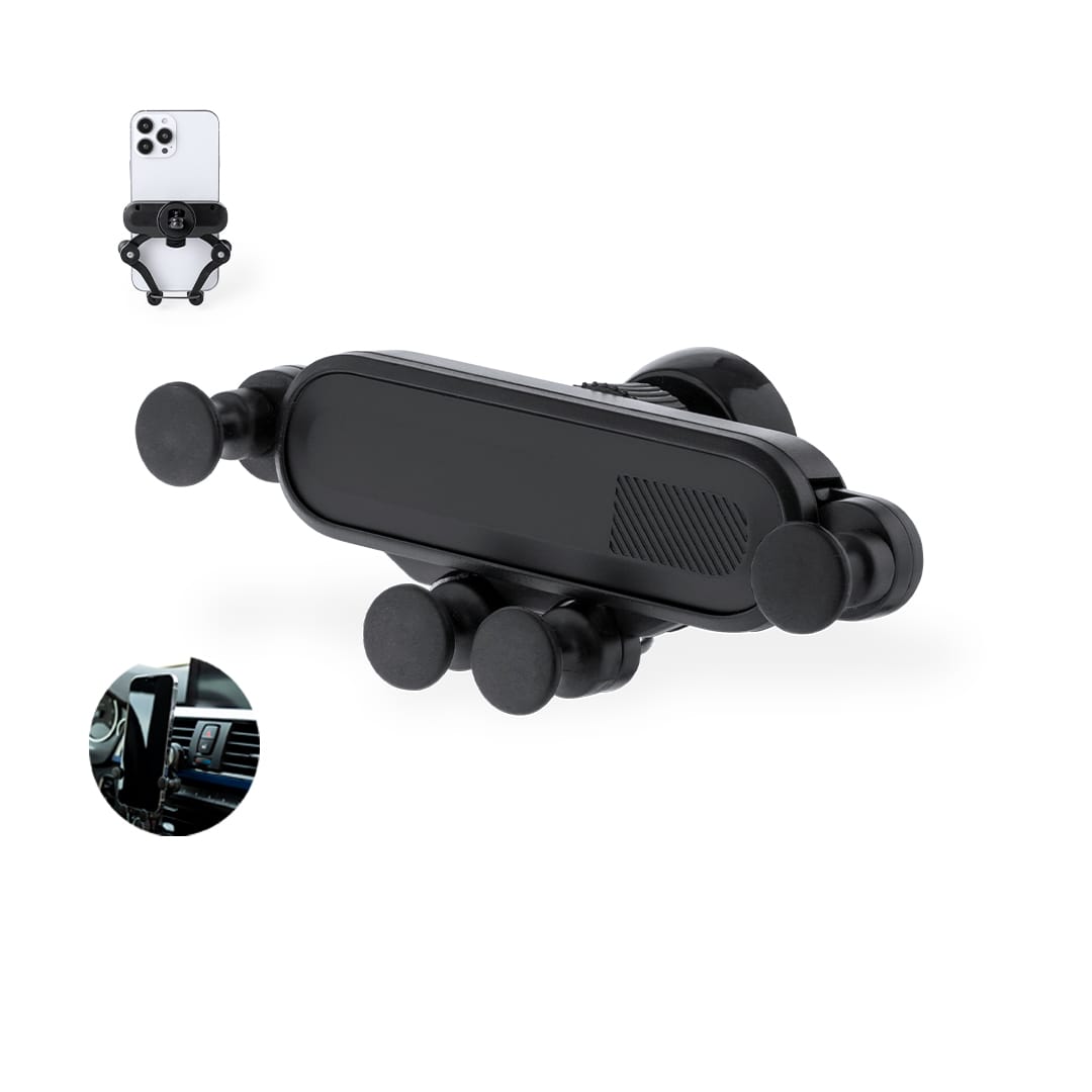 A black mobile phone holder designed for car use, featuring adjustable grips and a sleek design. Vetel Holder - Image 1