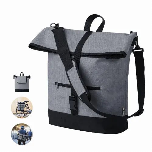 A grey and black messenger bag with a roll-top closure, featuring an adjustable strap and multiple compartments. Hulken - Image 1