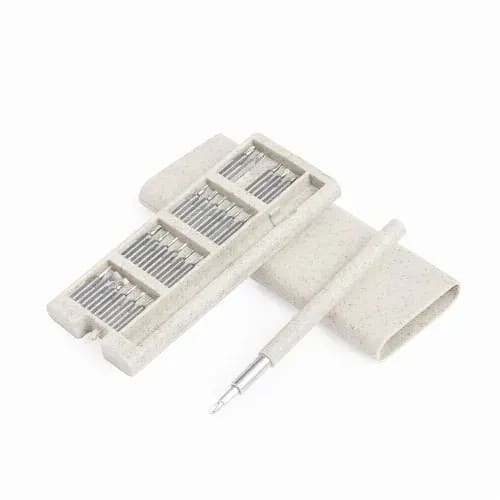 A set of silver drill bits housed in a grey case, featuring a matching handled tool beside them. Zephyr - Image 1