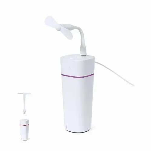 A portable fan in white with a flexible neck, attached to a cylindrical base. It includes a power cord. Aurion - Image 1