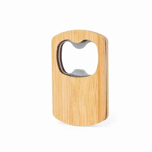 A bottle opener featuring a bamboo exterior and a metal opening mechanism. It has a sleek, modern design. Strol - Image 1