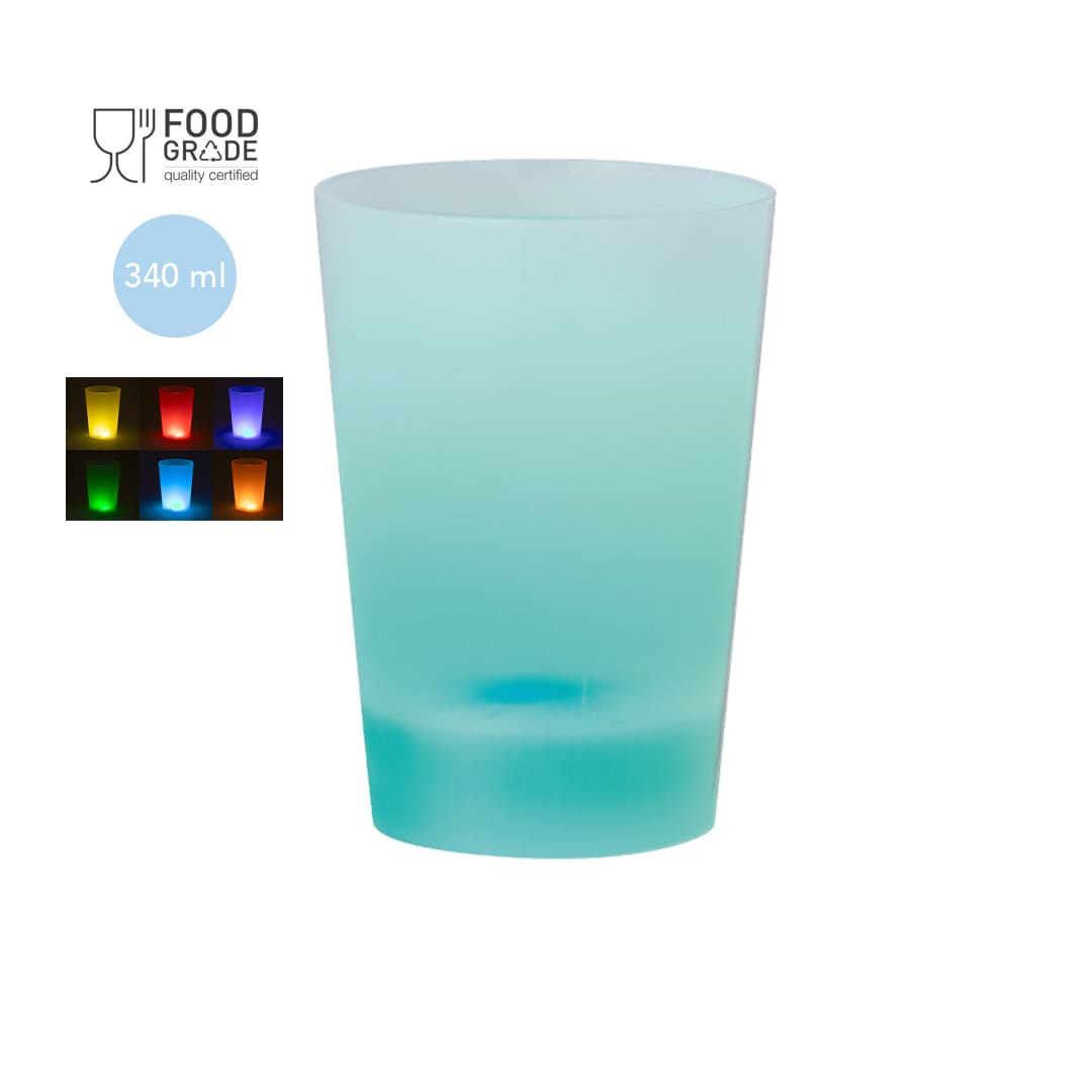 A drink bottle in a translucent teal colour, featuring a smooth finish and a food-grade certification logo. Armos Cup - Image 1