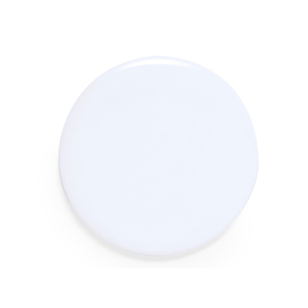 A plain white button badge with a glossy finish, featuring a circular shape and a smooth surface. Suju Pin - Image 1