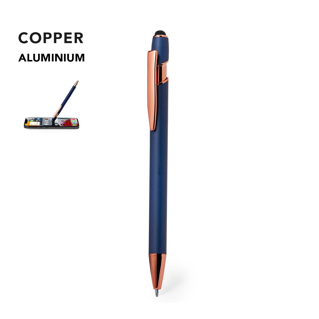 A blue and copper stylus pen made from aluminium, featuring a sleek design and a logo. Lixor Stylus Touch Ball Pen - Image 1