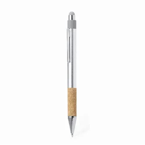 A pen with a silver body, chrome accents, and a cork grip. It features a logo on the barrel. Fobox - Image 1